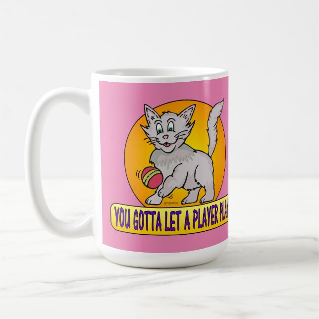 CARTOON PLAYER CAT COFFEE MUG (Left)