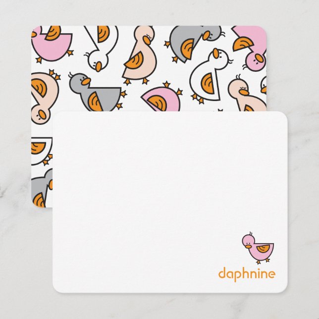 Cartoon Playful Pink Ducks Ducklings Baby Girl Thank You Card (Front/Back)