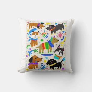 Cartoon playful puppies throw pillow