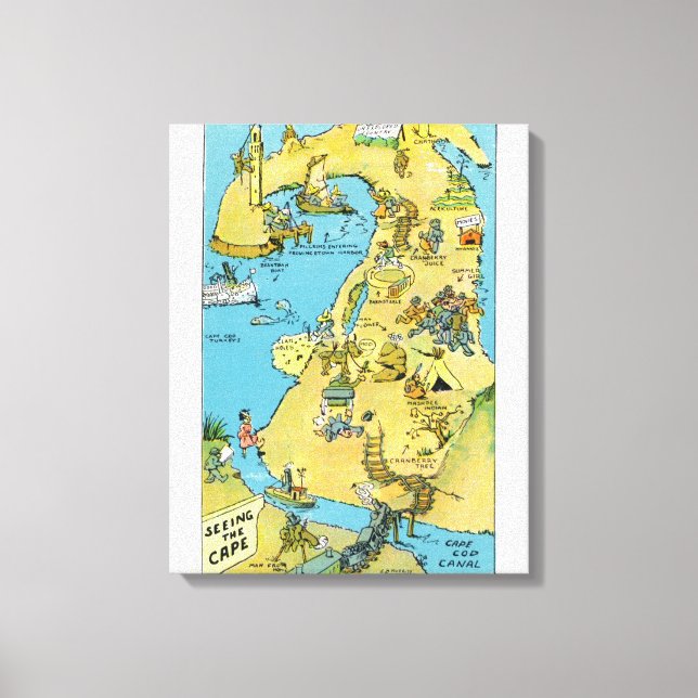 Cartoon Points of Interest on Cape Cod Canvas Print (Front)