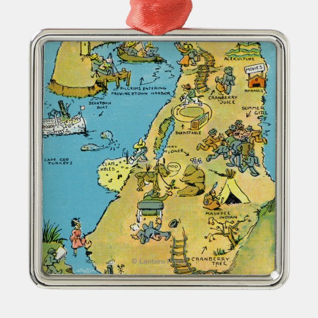 Cartoon Points of Interest on Cape Cod Metal Ornament (Front)