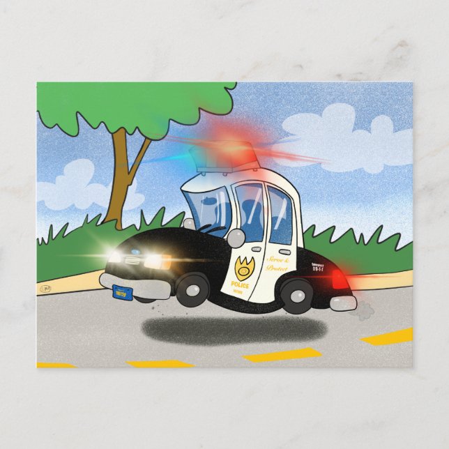 Cartoon Police Car with Flashing Lights Postcard (Front)