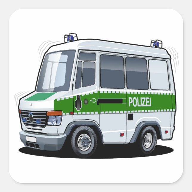 Cartoon Police Van Square Sticker (Front)