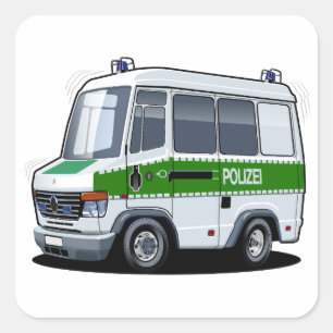Cartoon Police Van Square Sticker