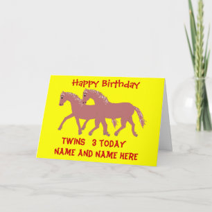 Cartoon ponies, smiling, twins birthday customize card