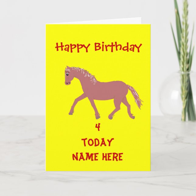 Cartoon pony, smiling, birthday customize card (Front)