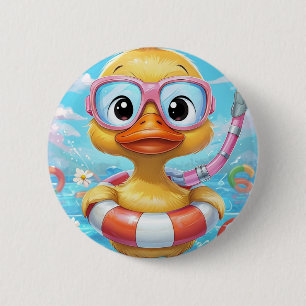 Cartoon Pool Party Duck with Snorkel and Swim Gear 2 Inch Round Button