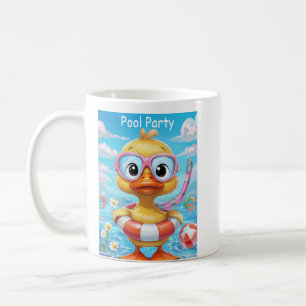 Cartoon Pool Party Duck with Snorkel and Swim Gear Coffee Mug