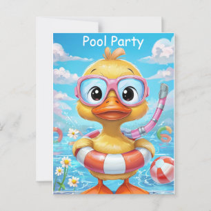 Cartoon Pool Party Duck with Snorkel and Swim Gear Postcard