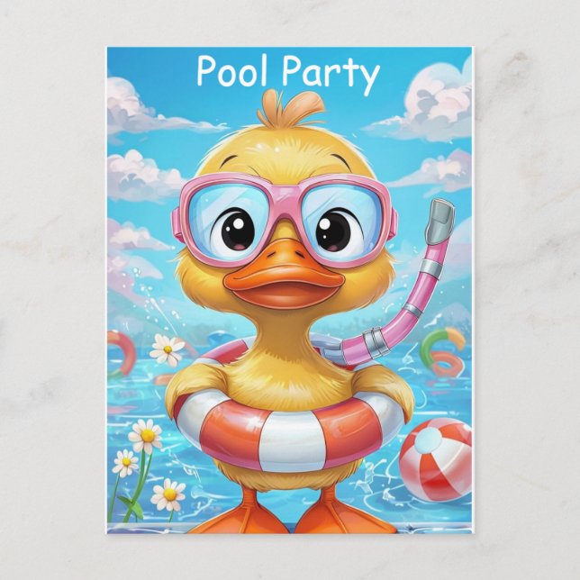 Cartoon Pool Party Duck with Snorkel and Swim Gear Postcard (Front)