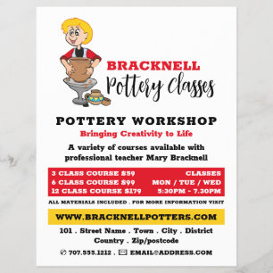 Cartoon Potter, Pottery Classes, Potters Advert Flyer