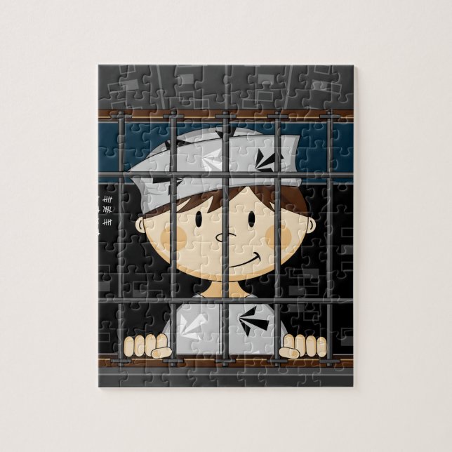 Cartoon Prisoner in Jail Cell Jigsaw Puzzle (Vertical)