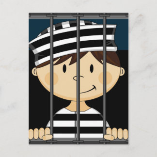 Cartoon Prisoner in Jail Cell Postcard