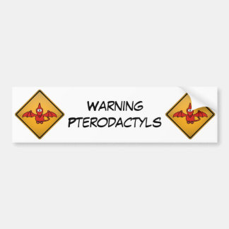 Cartoon Pterodactyl Warning Sign Bumper Sticker