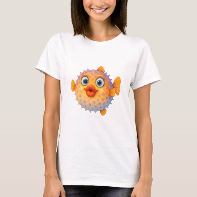 Cartoon Pufferfish with Kissy Lips T-Shirt (Front)