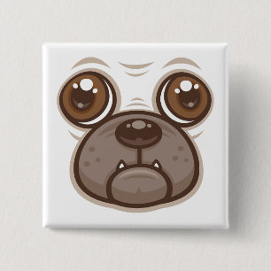 Cartoon Pug Mug Puppy Dog Face 2 Inch Square Button
