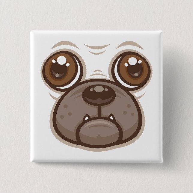 Cartoon Pug Mug Puppy Dog Face 2 Inch Square Button (Front)