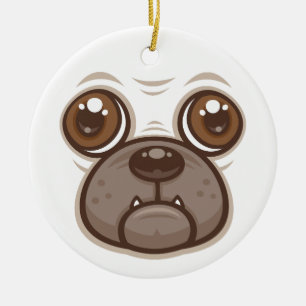 Cartoon Pug Mug Puppy Dog Face Ceramic Ornament