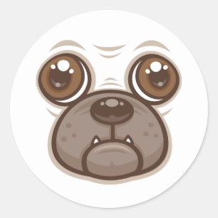 Cartoon Pug Mug Puppy Dog Face Classic Round Sticker