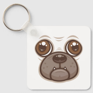 Cartoon Pug Mug Puppy Dog Face Keychain