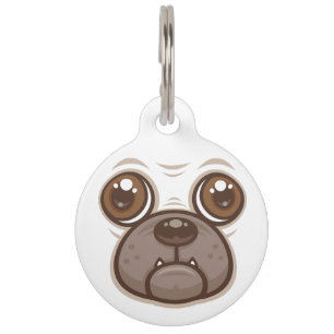 Cartoon Pug Mug Puppy Dog Face Pet Tag