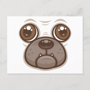 Cartoon Pug Mug Puppy Dog Face Postcard