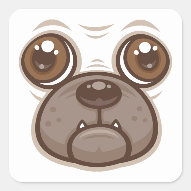 Cartoon Pug Mug Puppy Dog Face Square Sticker (Front)