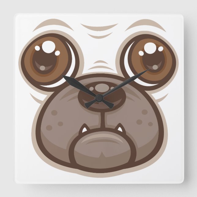 Cartoon Pug Mug Puppy Dog Face Square Wall Clock (Front)