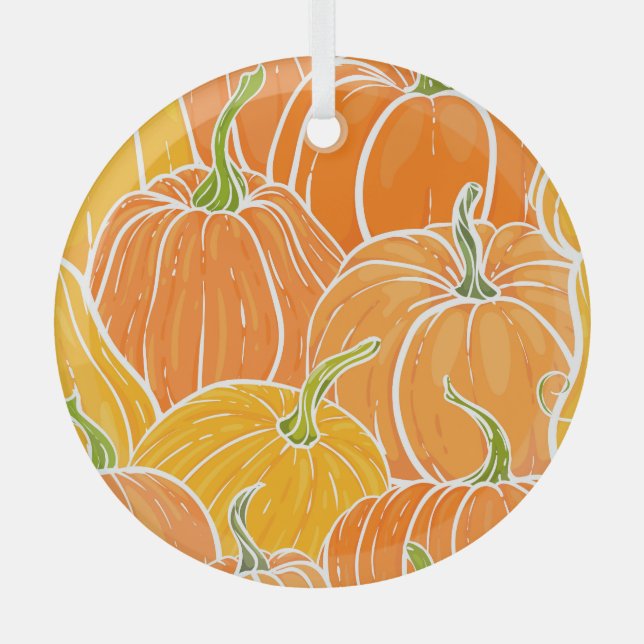Cartoon pumpkin, cute autumn pattern. glass ornament (Front)