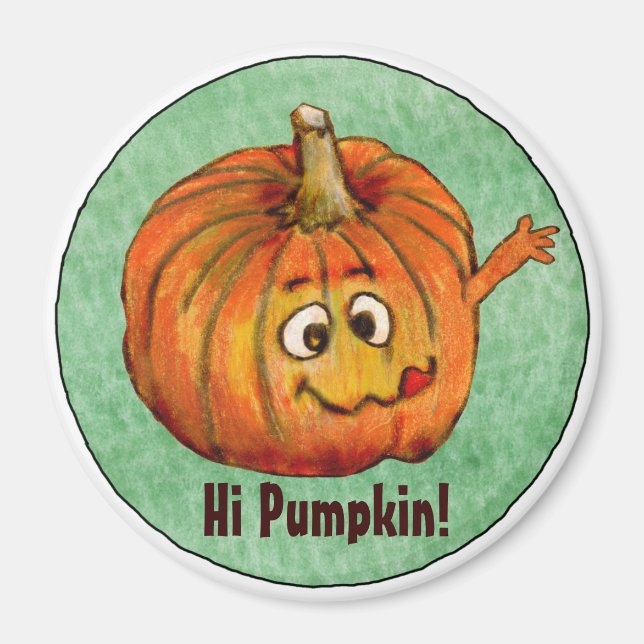 Cartoon Pumpkin Round Personalized Magnet (Front)