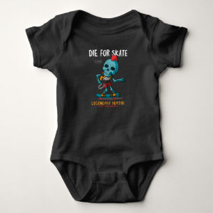 Cartoon punk skull playing skateboard baby bodysuit