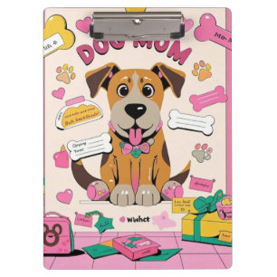Cartoon Puppy dog mom in pink room Clipboard