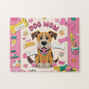 Cartoon Puppy dog mom in pink room Jigsaw Puzzle