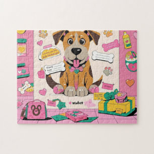 Cartoon Puppy dog mom in pink room Jigsaw Puzzle