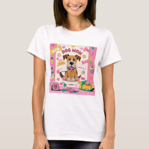 Cartoon Puppy dog mom in pink room T-Shirt
