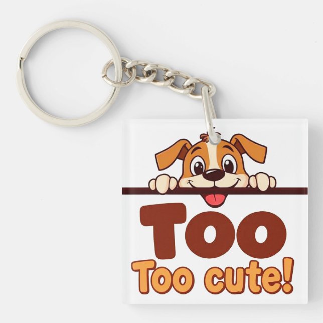 Cartoon Puppy with Appealing Text Keychain (Front)