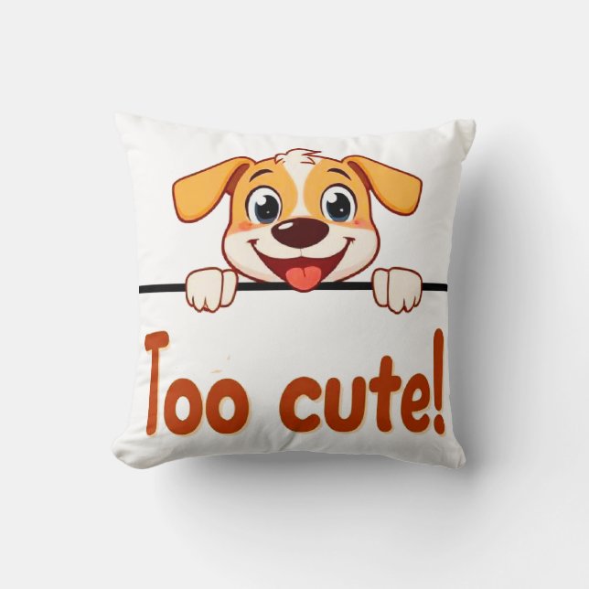 Cartoon Puppy with Appealing Text Throw Pillow (Front)