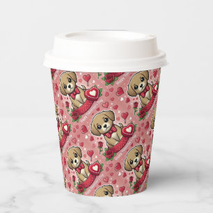 Cartoon Puppy with Valentine's Day Hearts Paper Cups