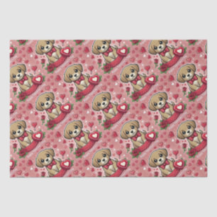 Cartoon Puppy with Valentine's Day Hearts Tissue Paper