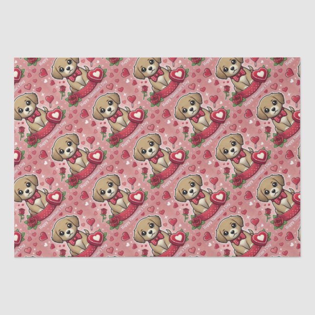 Cartoon Puppy with Valentine's Day Hearts Tissue Paper (Front)