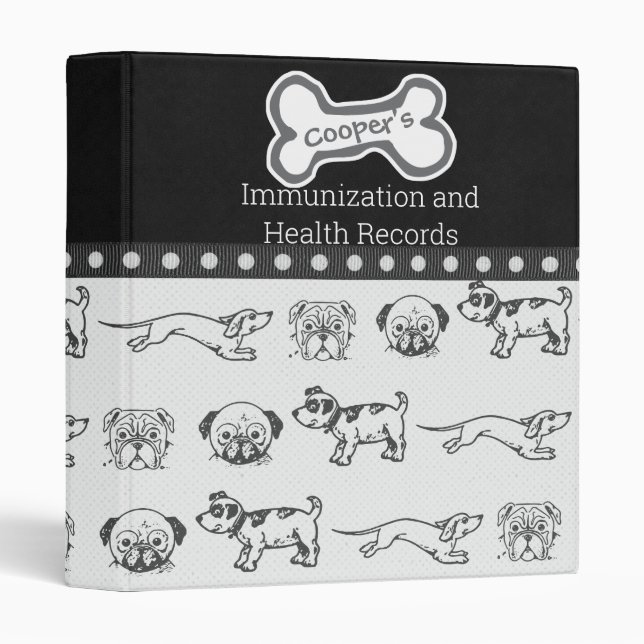 Cartoon Pups Health Records Binder (Front/Spine)
