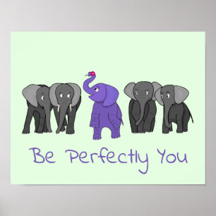 Cartoon Purple Elephant "Be Perfectly You" Print