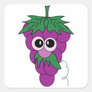 Cartoon Purple Grape Guy With Moustache Square Sticker