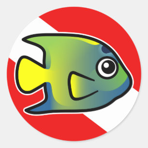 Cartoon Queen Angelfish Dive Flag Classic Round Sticker