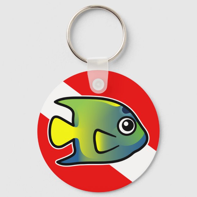 Cartoon Queen Angelfish Dive Flag Keychain (Front)