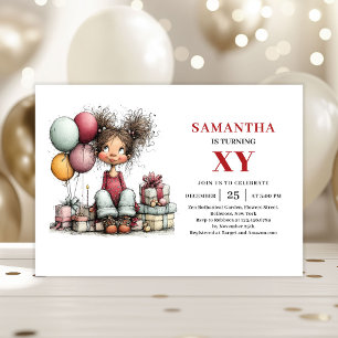 Cartoon Quirky Girl Birthday invitation