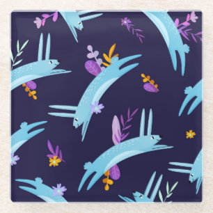 Cartoon rabbit bunny, seamless pattern. glass coaster