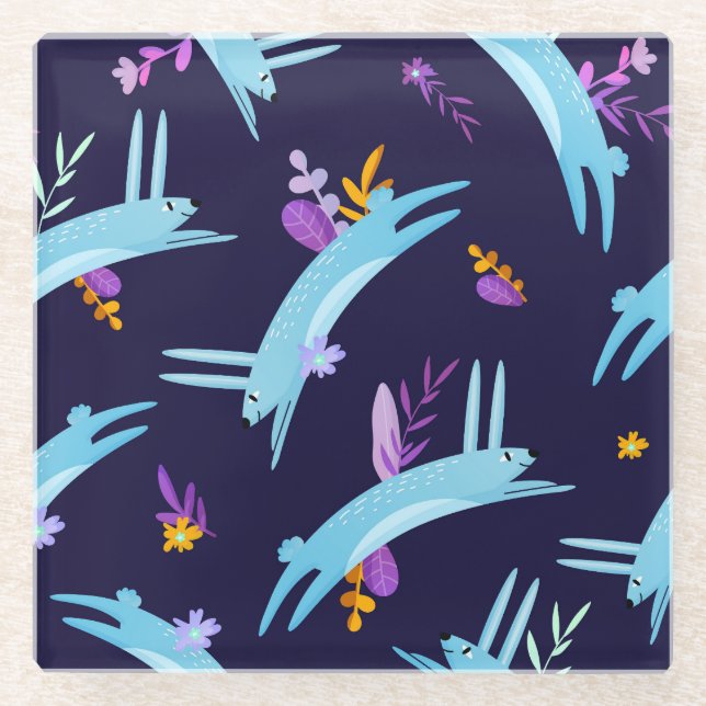 Cartoon rabbit bunny, seamless pattern. glass coaster (Front)