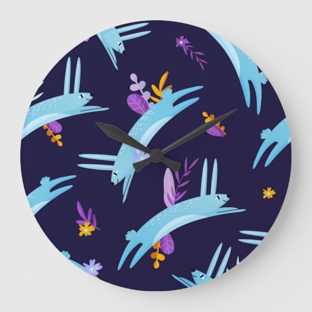 Cartoon rabbit bunny, seamless pattern. large clock (Front)