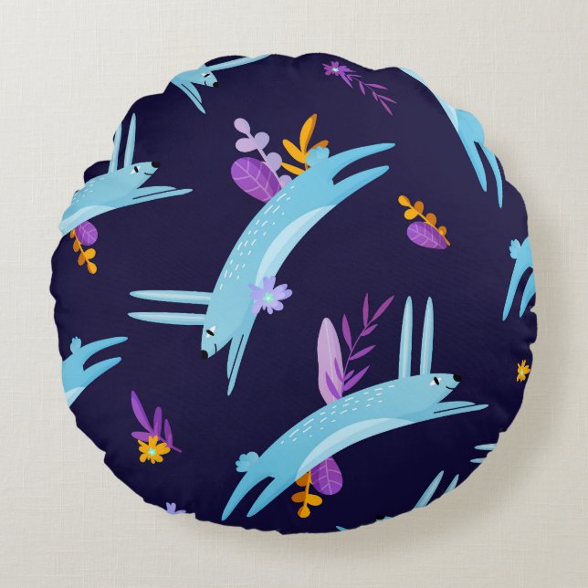 Cartoon rabbit bunny, seamless pattern. round pillow (Front)